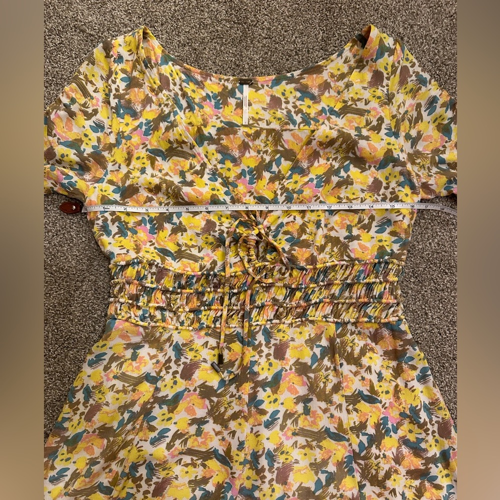 Free People Forget Me Knot yellow floral tie front V neck minidress women’s Sz 8 - Picture 13 of 14